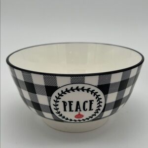 Christmas Holiday "Peace" Bowls 5.5" Diameter Black & White Checked (Set of 4)